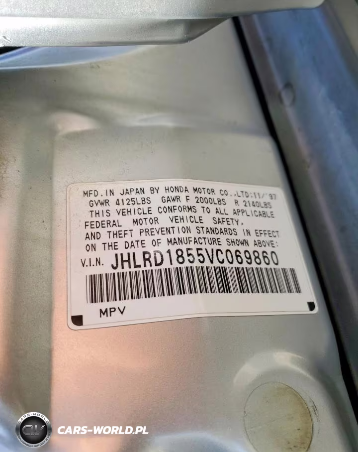 1997 Honda Cr-V Lx VIN:JHLRD1855VC069860 - 13