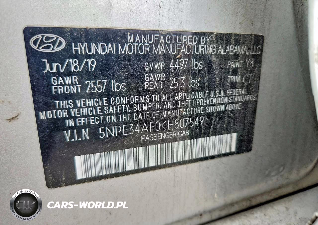 2019 Hyundai Sonata Sport VIN:5NPE34AF0KH807549 - 12