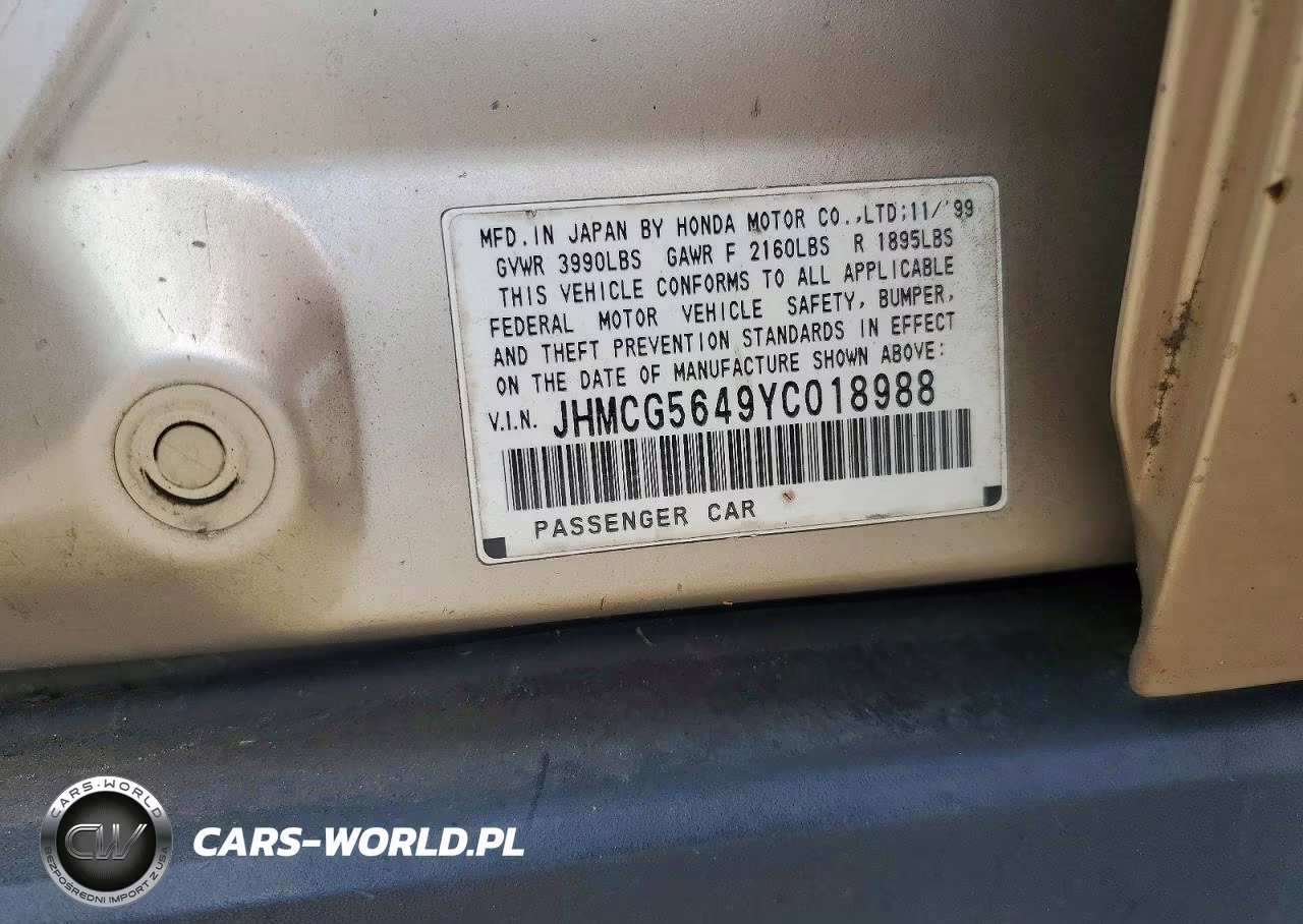 2000 Honda Accord Lx VIN:JHMCG5649YC018988 - 12