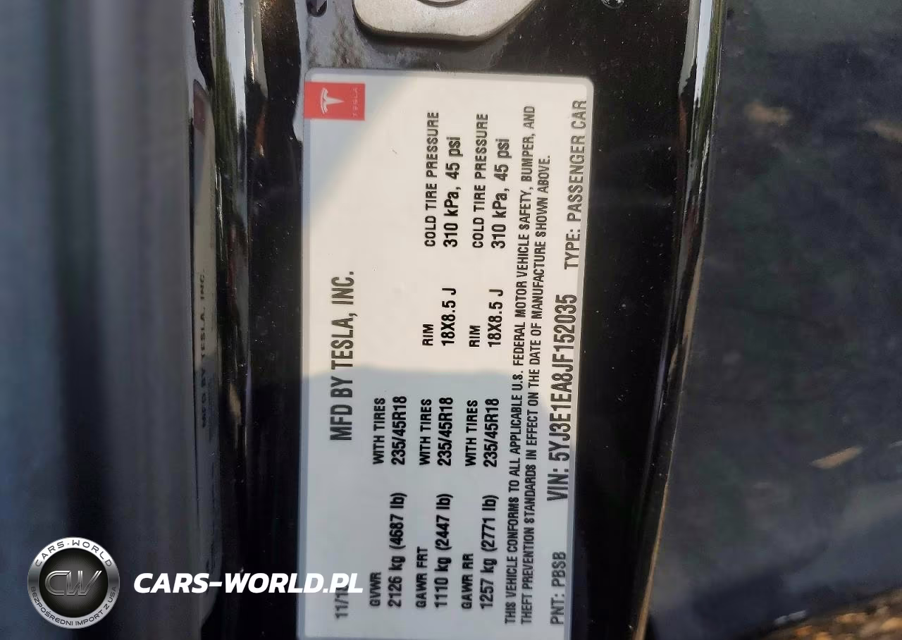 2018 Tesla Model 3 VIN:5YJ3E1EA8JF152035 - 12
