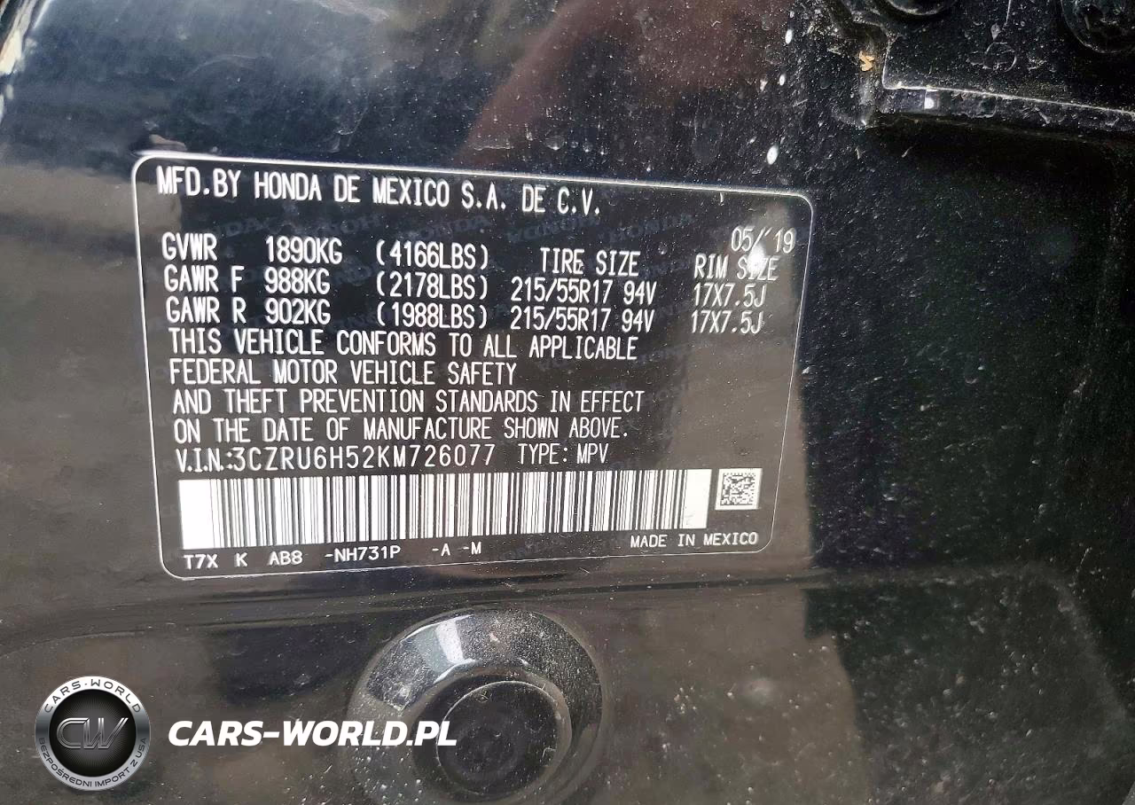 2019 Honda Hr-V Ex VIN:3CZRU6H52KM726077 - 12