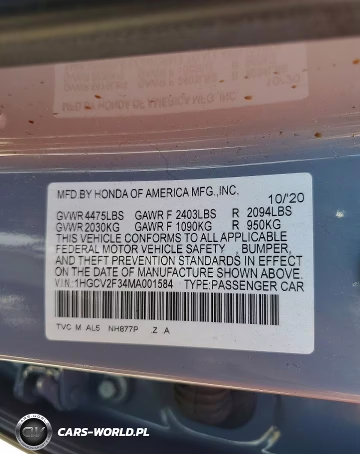 2021 Honda Accord Sport VIN:1HGCV2F34MA001584 - 12