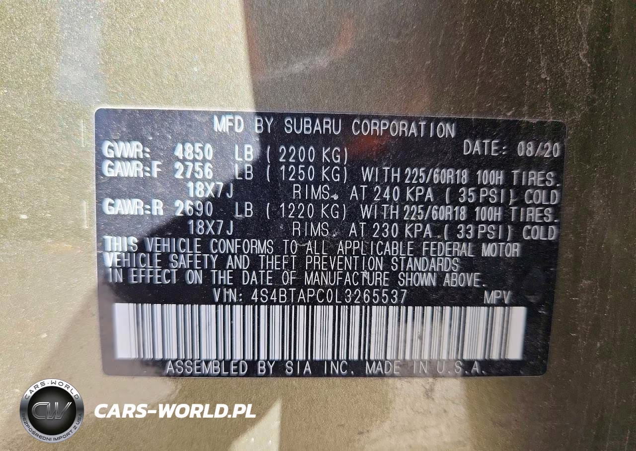 2020 Subaru Outback Touring VIN:4S4BTAPC0L3265537 - 14