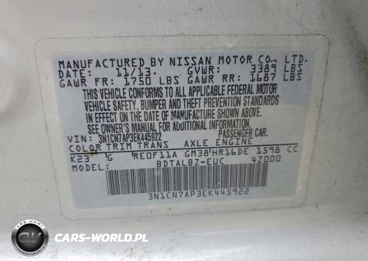 2014 Nissan Versa 1.6 Sv VIN:3N1CN7AP3EK445922 - 12