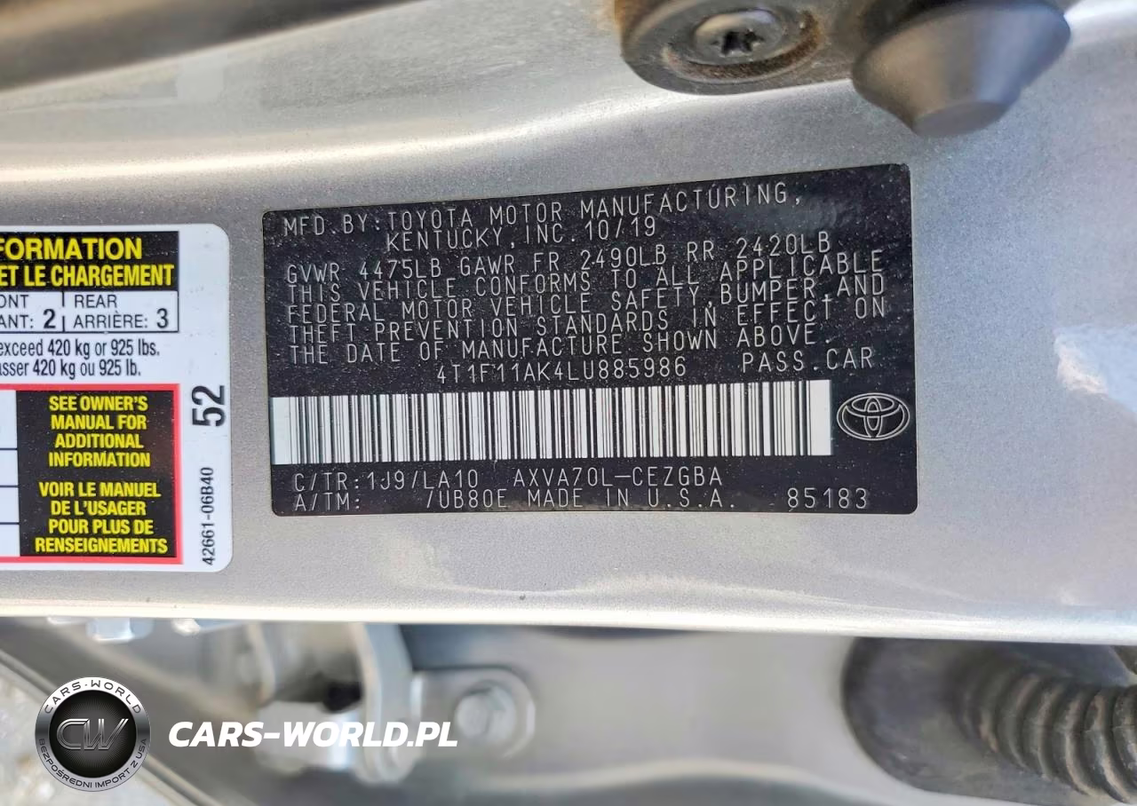 2020 Toyota Camry Xle VIN:4T1F11AK4LU885986 - 13
