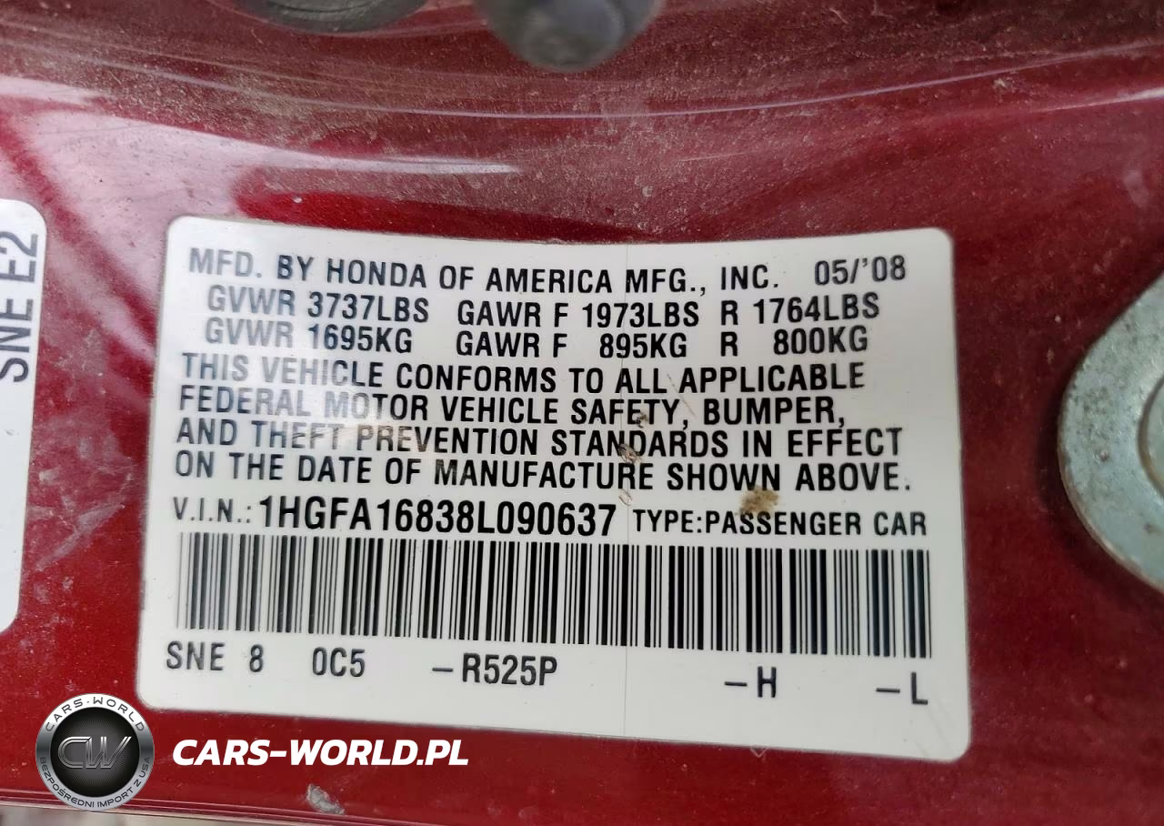 2008 Honda Civic Ex VIN:1HGFA16838L090637 - 12