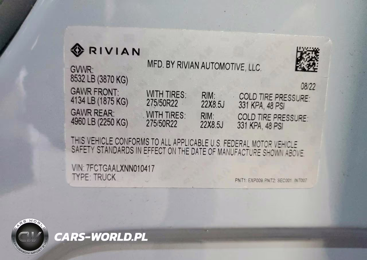 2022 Rivian R1T Launch Edition VIN:7FCTGAALXNN010417 - 12