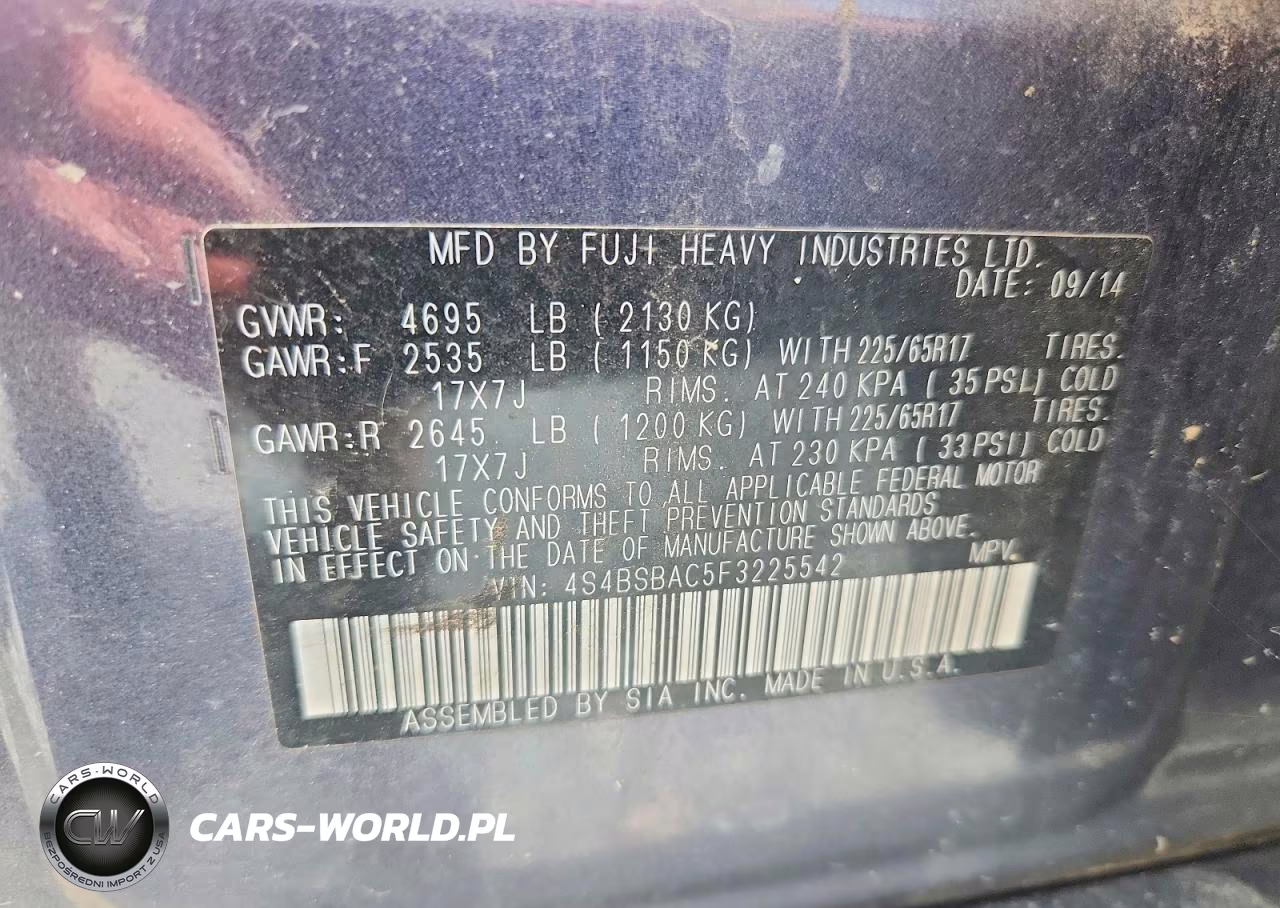 2015 Subaru Outback VIN:4S4BSBAC5F3225542 - 10