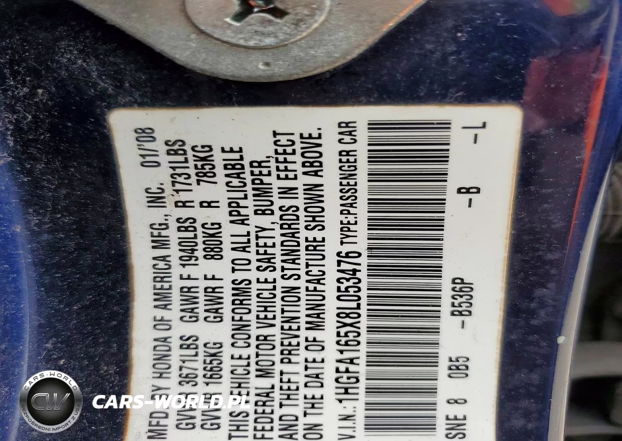 2008 Honda Civic Lx VIN:1HGFA165X8L053476 - 12