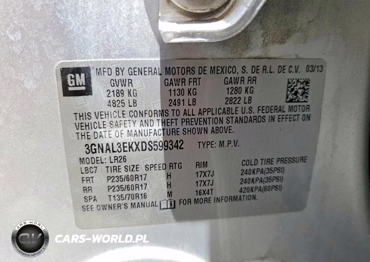 2013 Chevrolet Captiva Lt VIN:3GNAL3EKXDS599342 - 13