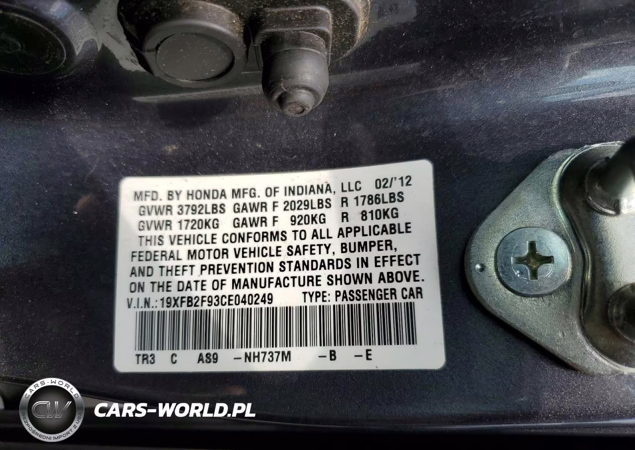 2012 Honda Civic Exl VIN:19XFB2F93CE040249 - 12