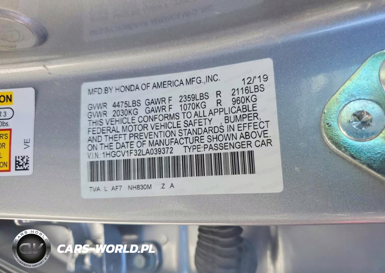 2020 Honda Accord Sport VIN:1HGCV1F32LA039372 - 12