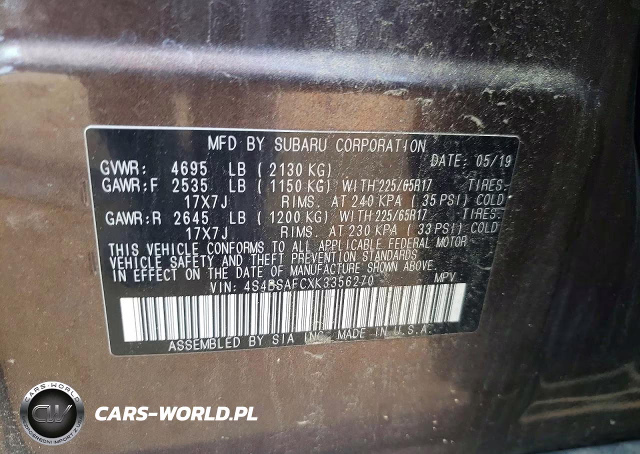 2019 Subaru Outback 2.5I Premium VIN:4S4BSAFCXK3356270 - 13