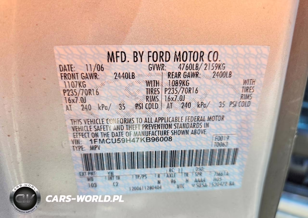2007 Ford Escape Hev VIN:1FMCU59H47KB96008 - 13