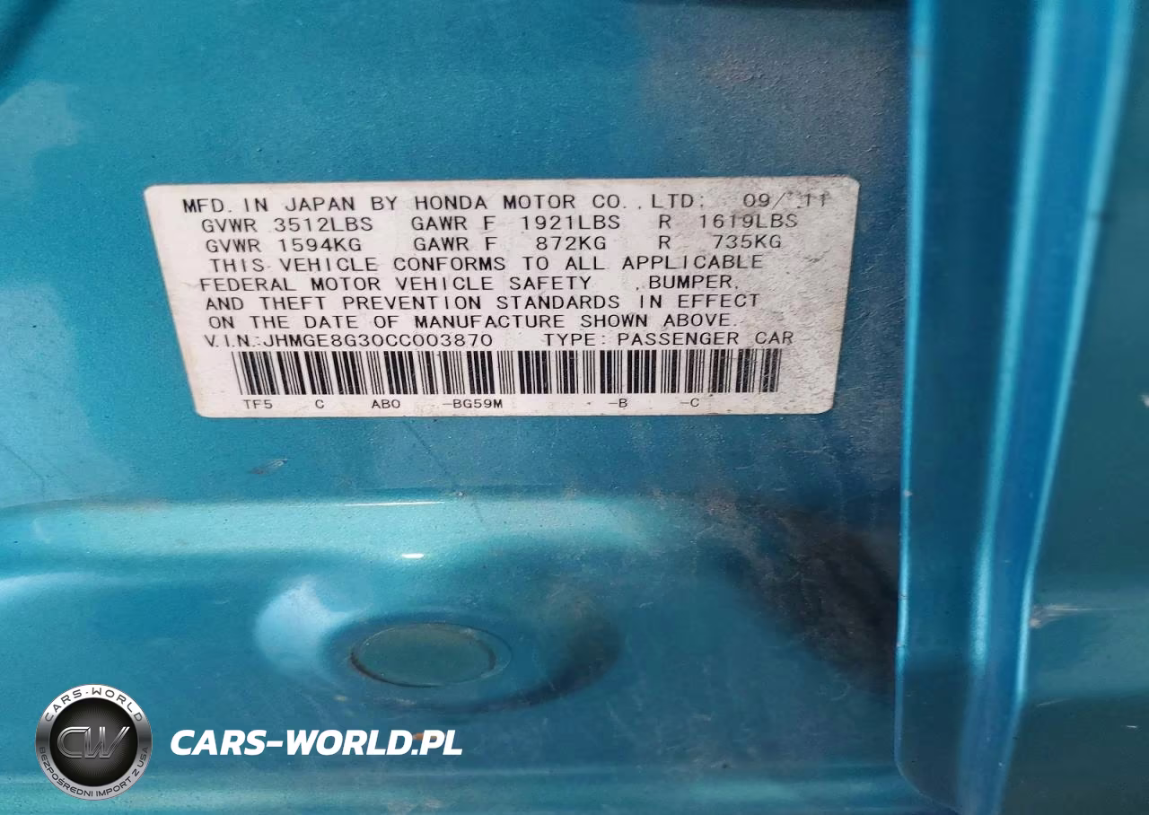 2012 Honda Fit VIN:JHMGE8G30CC003870 - 12