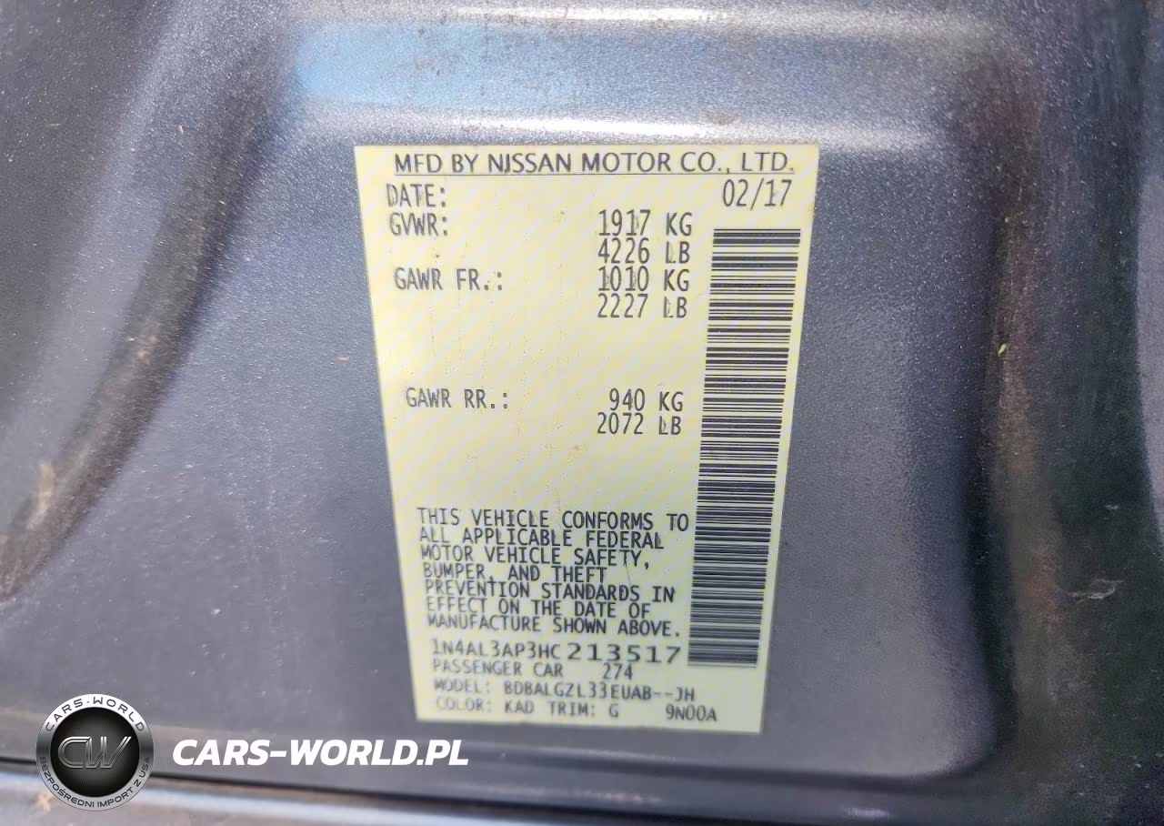 2017 Nissan Altima 2.5 S VIN:1N4AL3AP3HC213517 - 12