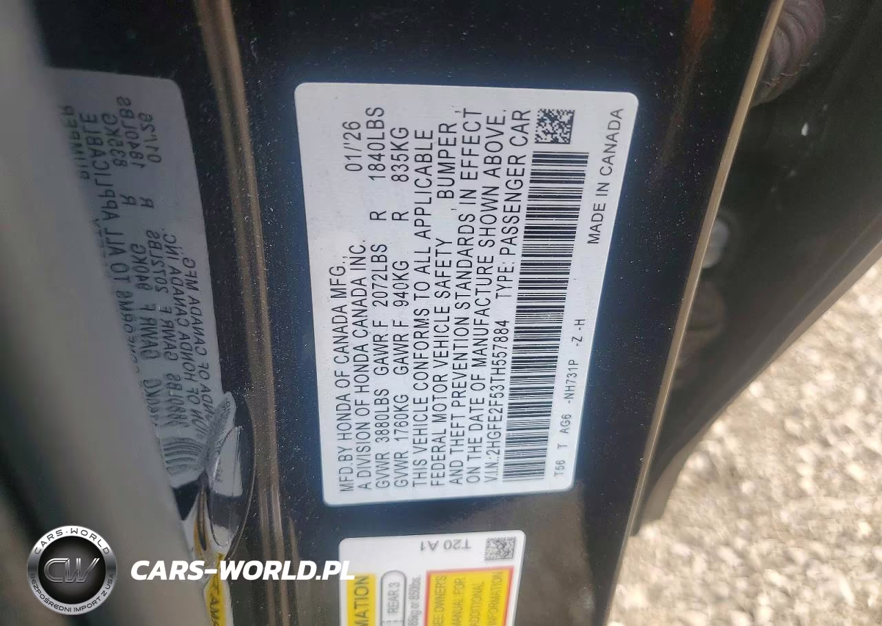 2026 Honda Civic Sport VIN:2HGFE2F53TH557884 - 12