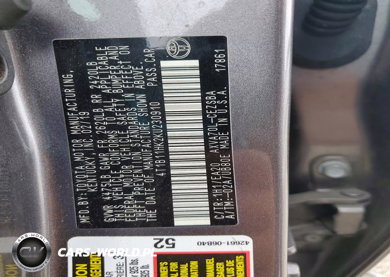 2019 Toyota Camry Se VIN:4T1B11HK2KU230910 - 13