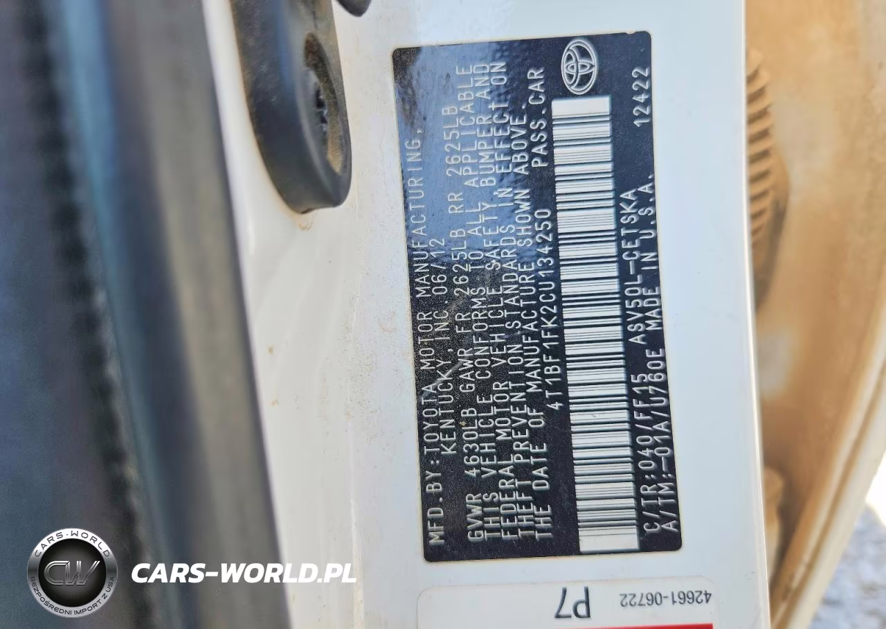 2012 Toyota Camry Se VIN:4T1BF1FK2CU134250 - 12