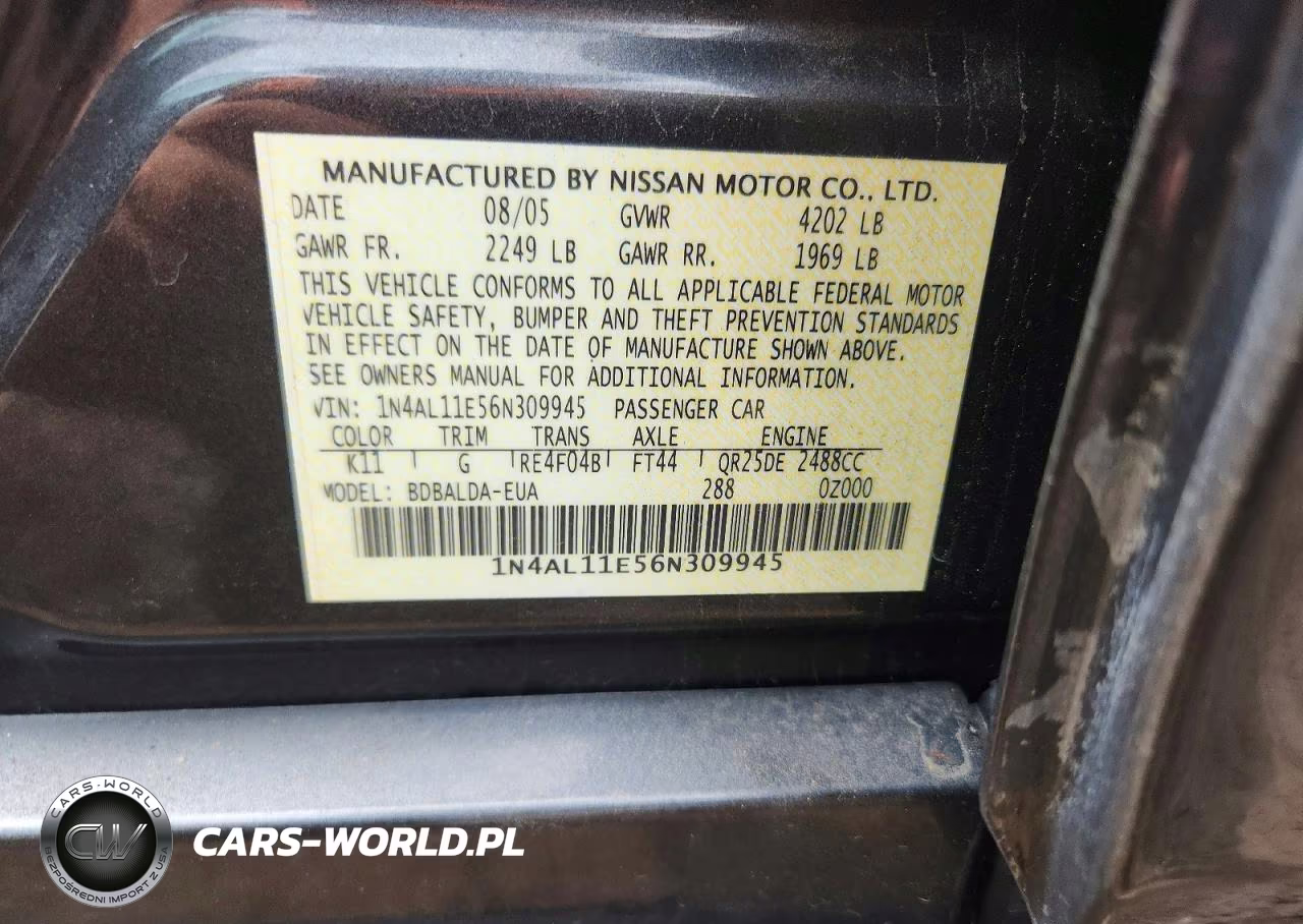 2006 Nissan Altima VIN:1N4AL11E56N309945 - 12