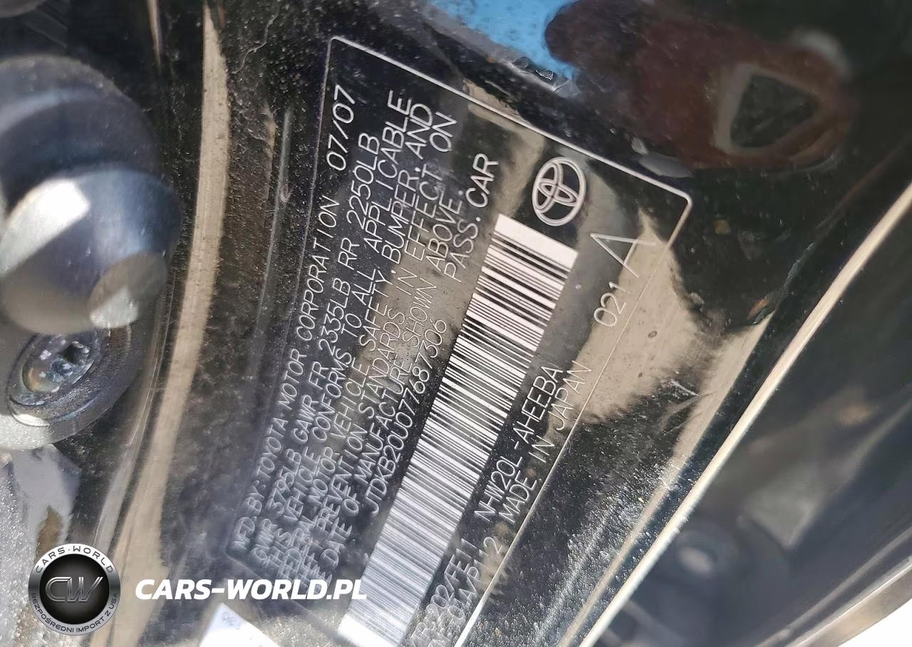 2007 Toyota Prius Base VIN:JTDKB20U077687306 - 12