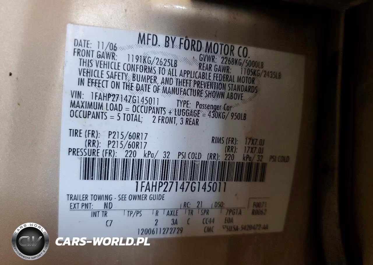2007 Ford Five Hundred VIN:1FAHP27147G145011 - 12