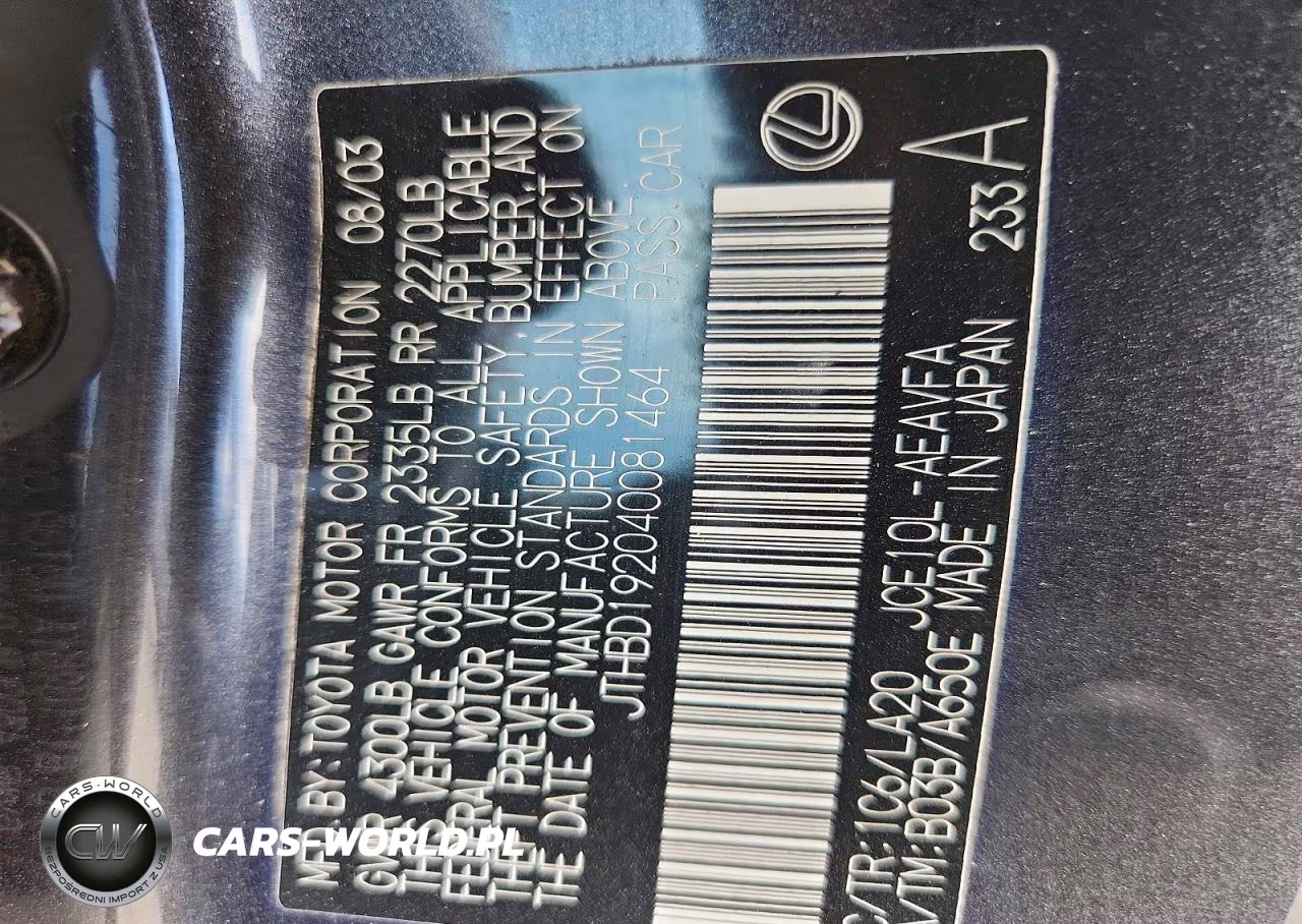 2004 Lexus Is 300 VIN:JTHBD192040081464 - 12
