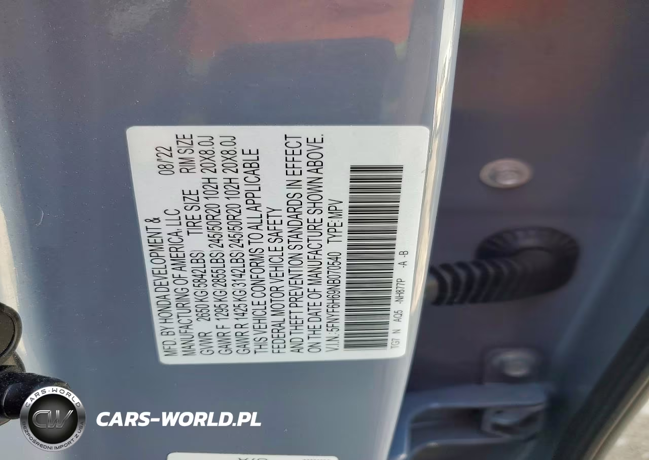 2022 Honda Pilot Touring VIN:5FNYF6H69NB070540 - 13