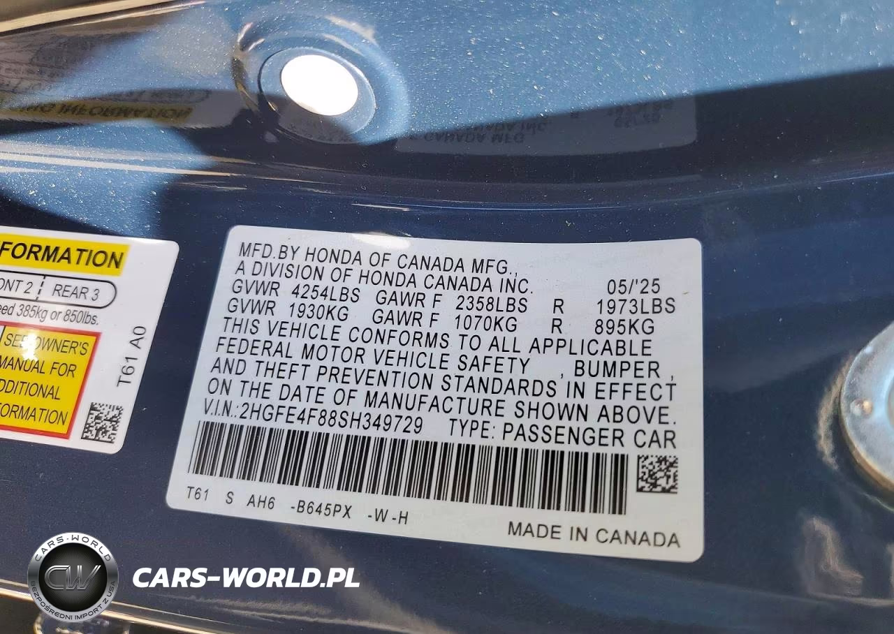 2025 Honda Civic Sport VIN:2HGFE4F88SH349729 - 12