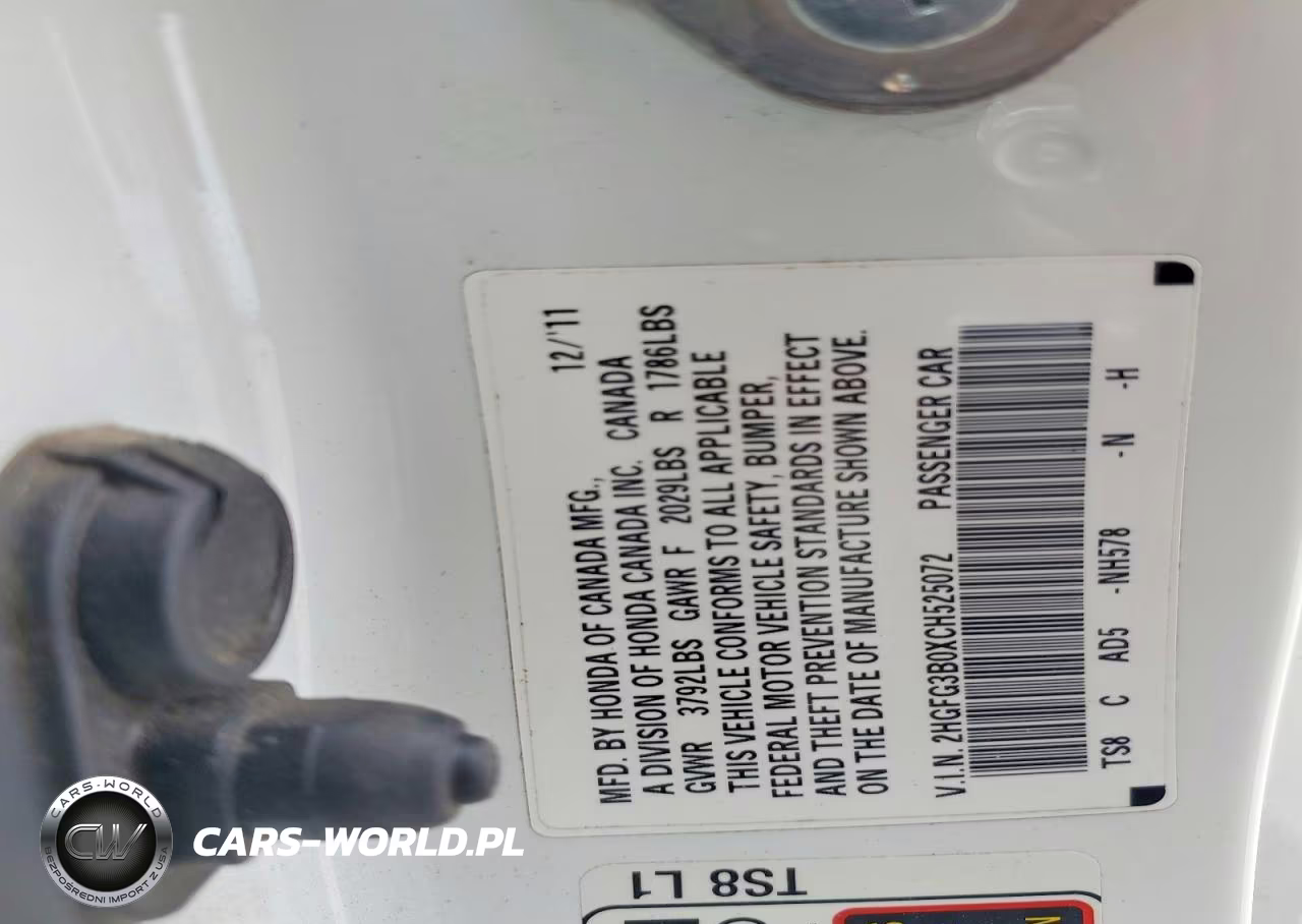 2012 Honda Civic Exl VIN:2HGFG3B0XCH525072 - 12