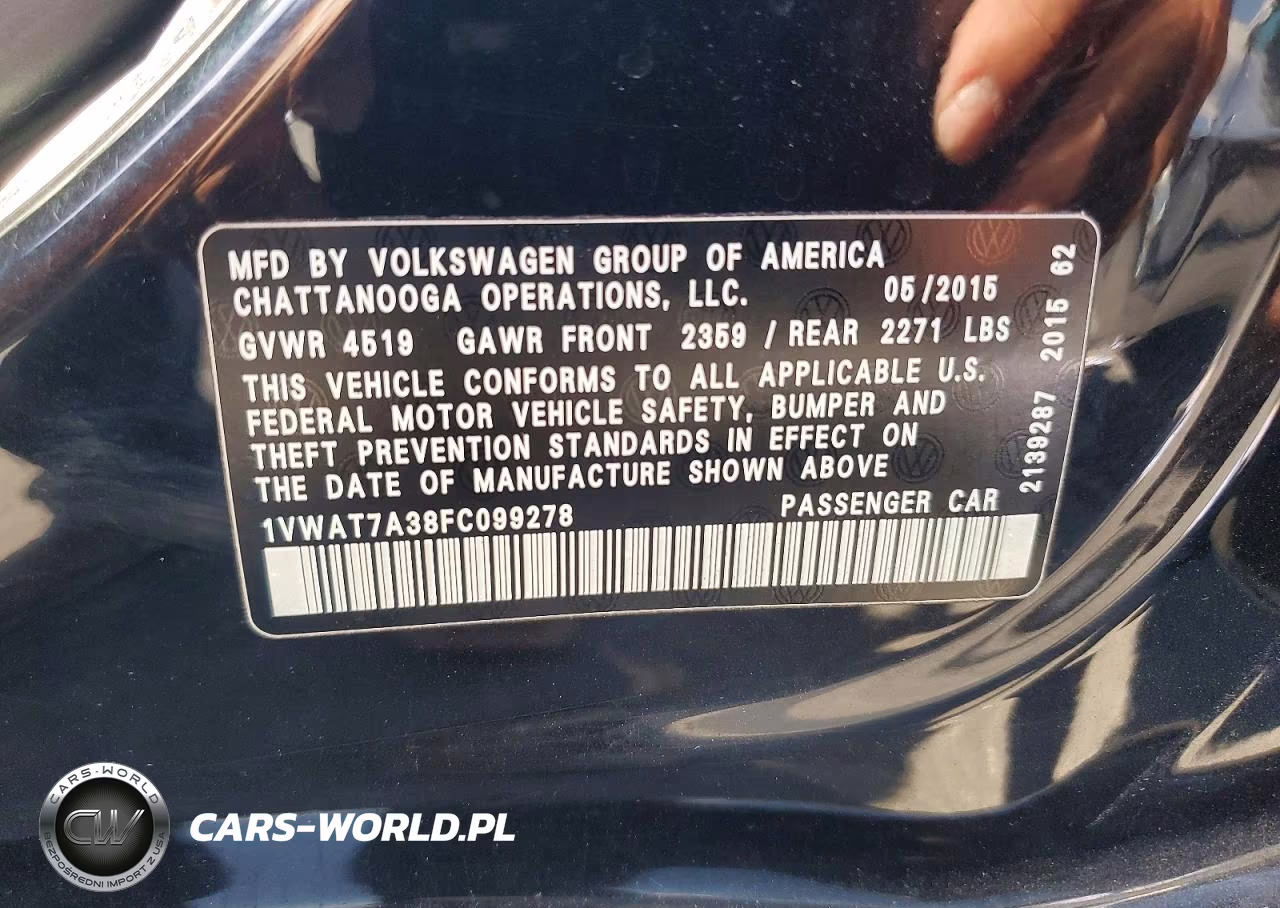 2015 Volkswagen Passat S VIN:1VWAT7A38FC099278 - 12