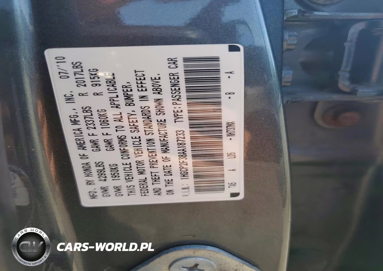 2010 Honda Accord Lx VIN:1HGCP2F38AA187233 - 12