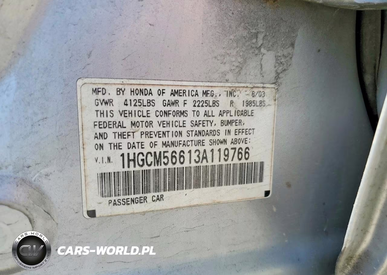 2003 Honda Accord Ex VIN:1HGCM56613A119766 - 12
