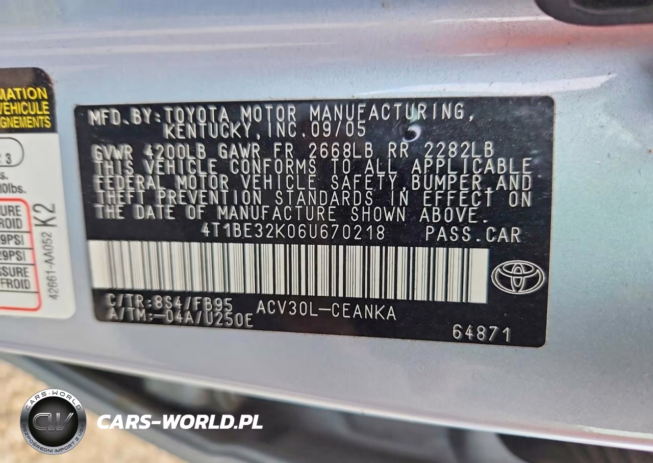 2006 Toyota Camry Le VIN:4T1BE32K06U670218 - 12