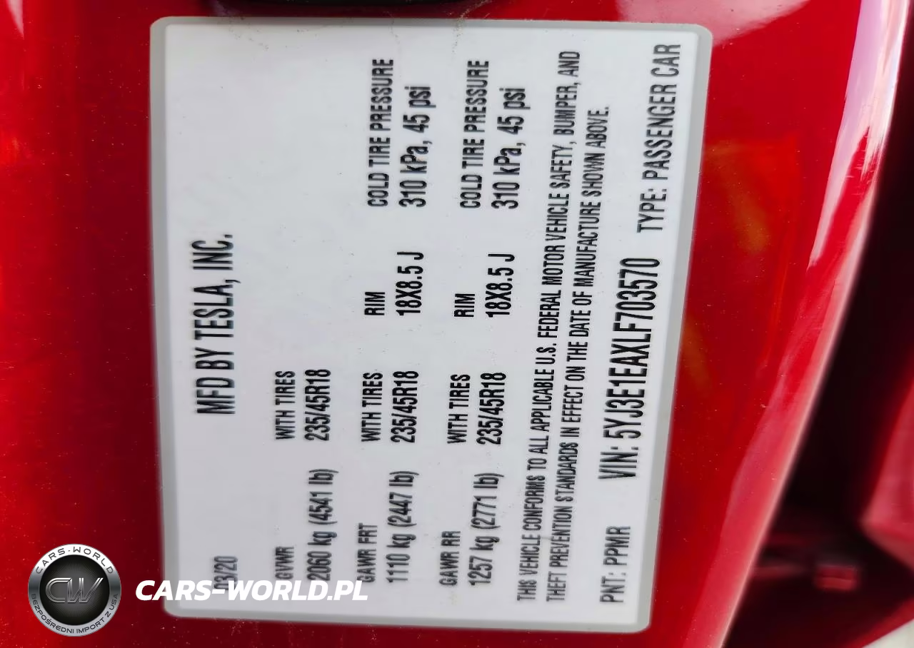2020 Tesla Model 3 VIN:5YJ3E1EAXLF703570 - 12