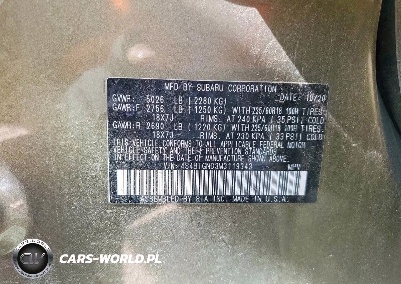 2021 Subaru Outback Limited Xt VIN:4S4BTGND3M3119343 - 13