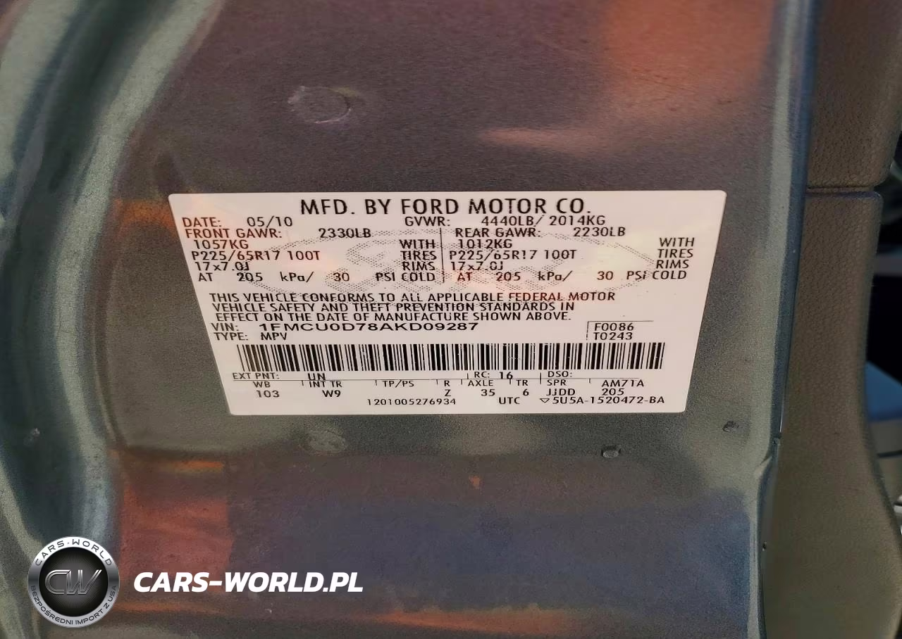 2010 Ford Escape Xlt VIN:1FMCU0D78AKD09287 - 12