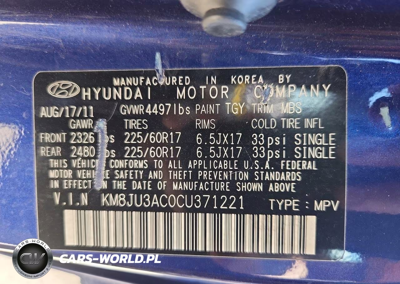 2012 Hyundai Tucson Gls VIN:KM8JU3AC0CU371221 - 13