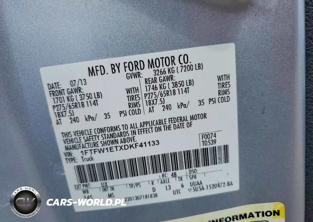 2013 Ford F150 Supercrew VIN:1FTFW1ETXDKF41133 - 12
