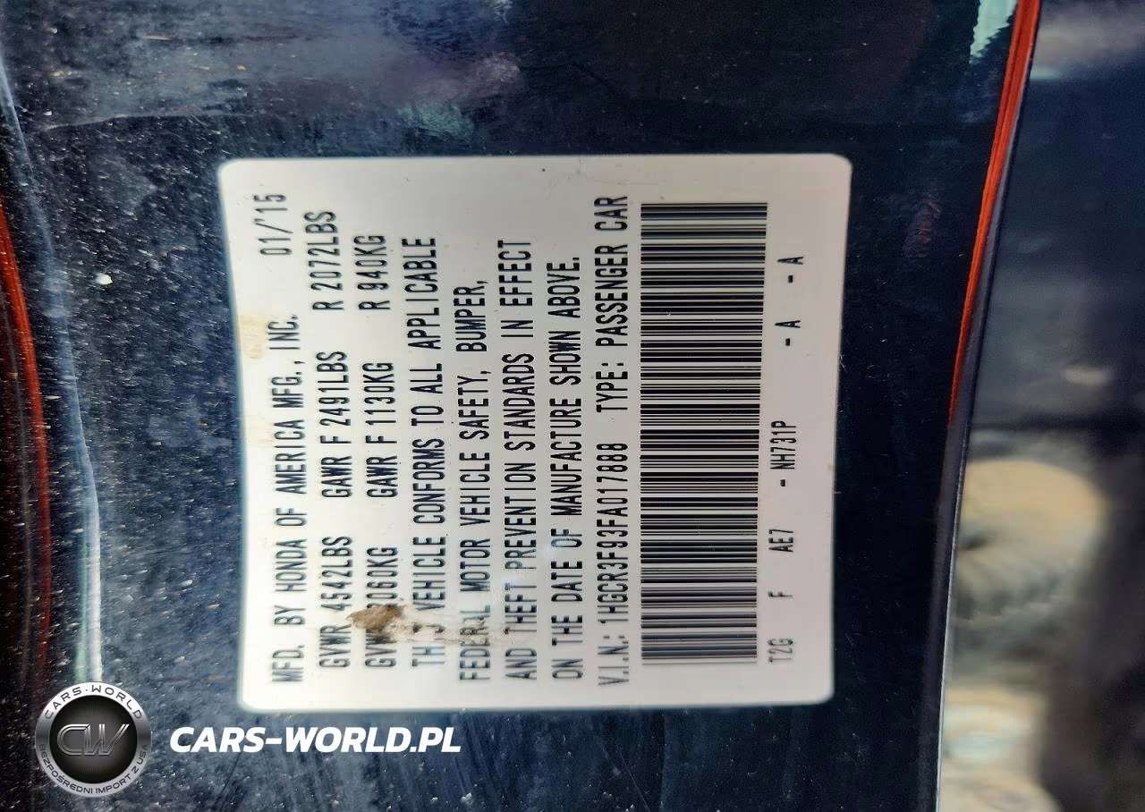 2015 Honda Accord Touring VIN:1HGCR3F93FA017888 - 12