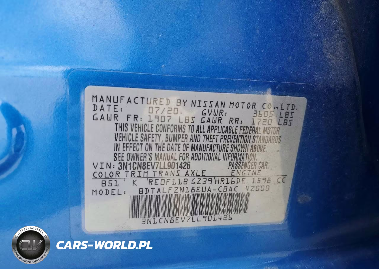 2020 Nissan Versa Sv VIN:3N1CN8EV7LL901426 - 13