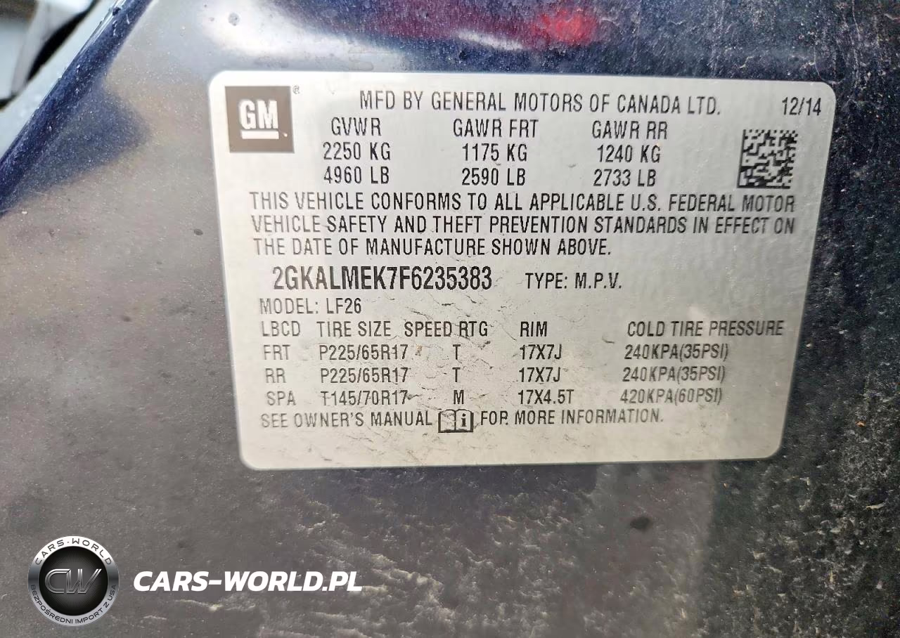 2015 GMC Terrain Sle VIN:2GKALMEK7F6235383 - 13