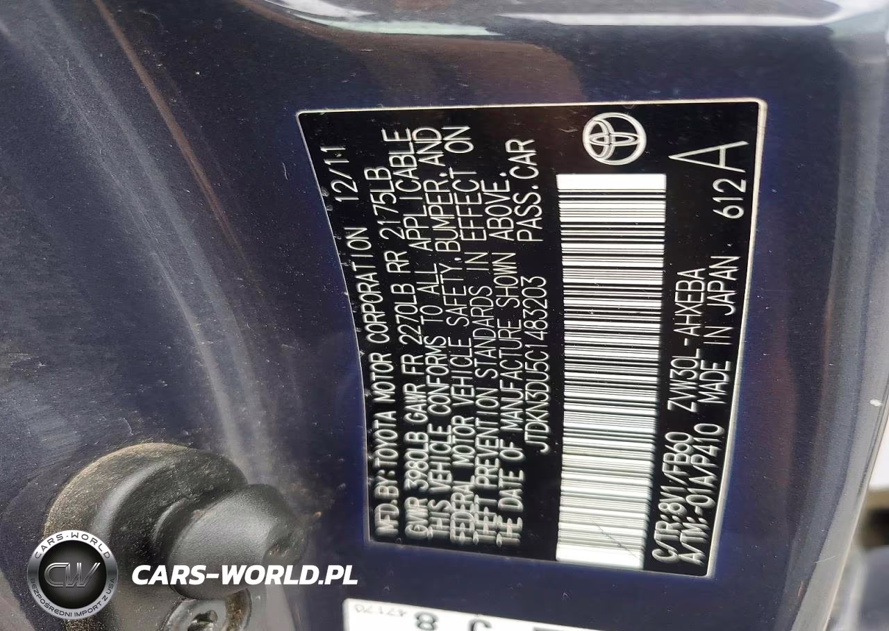 2012 Toyota Prius Two VIN:JTDKN3DU5C1483203 - 12