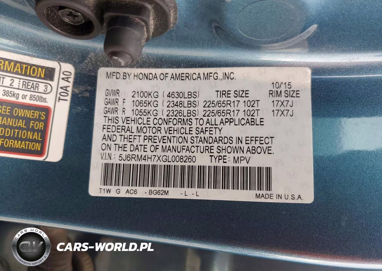 2016 Honda Cr-V Exl VIN:5J6RM4H7XGL008260 - 14