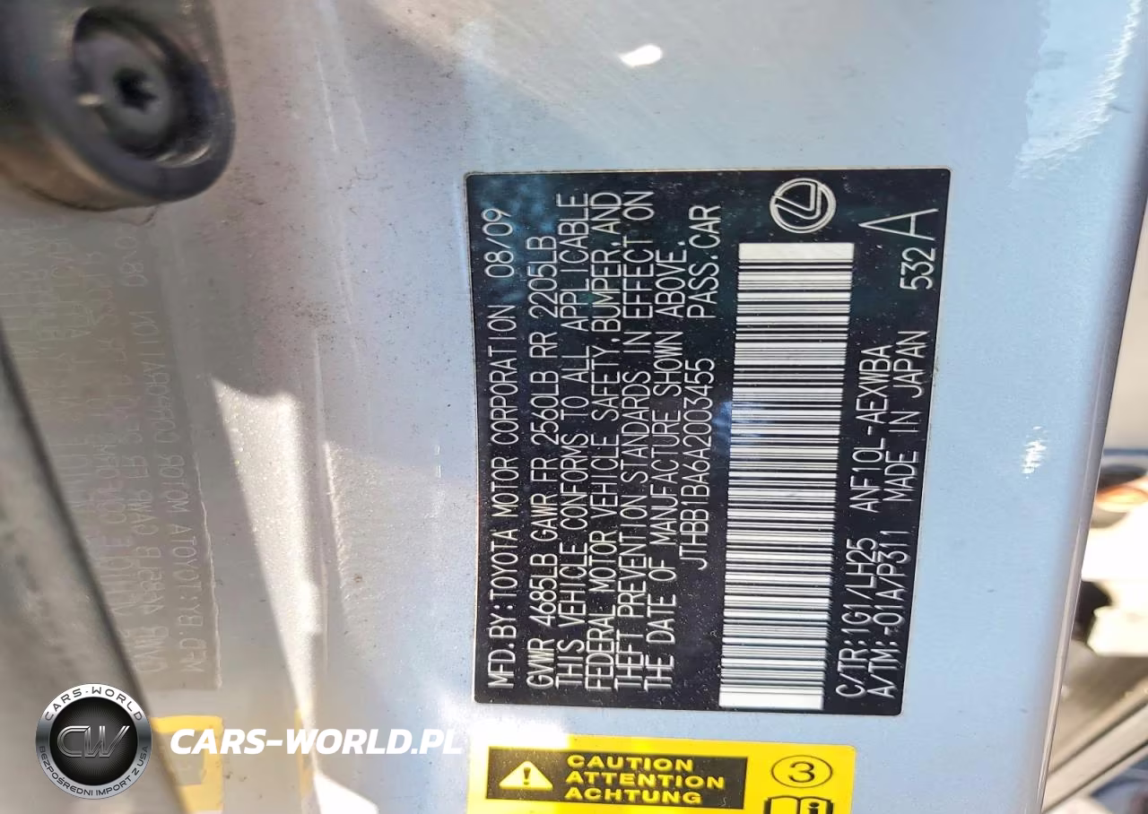 2010 Lexus Hs 250H VIN:JTHBB1BA6A2003455 - 12