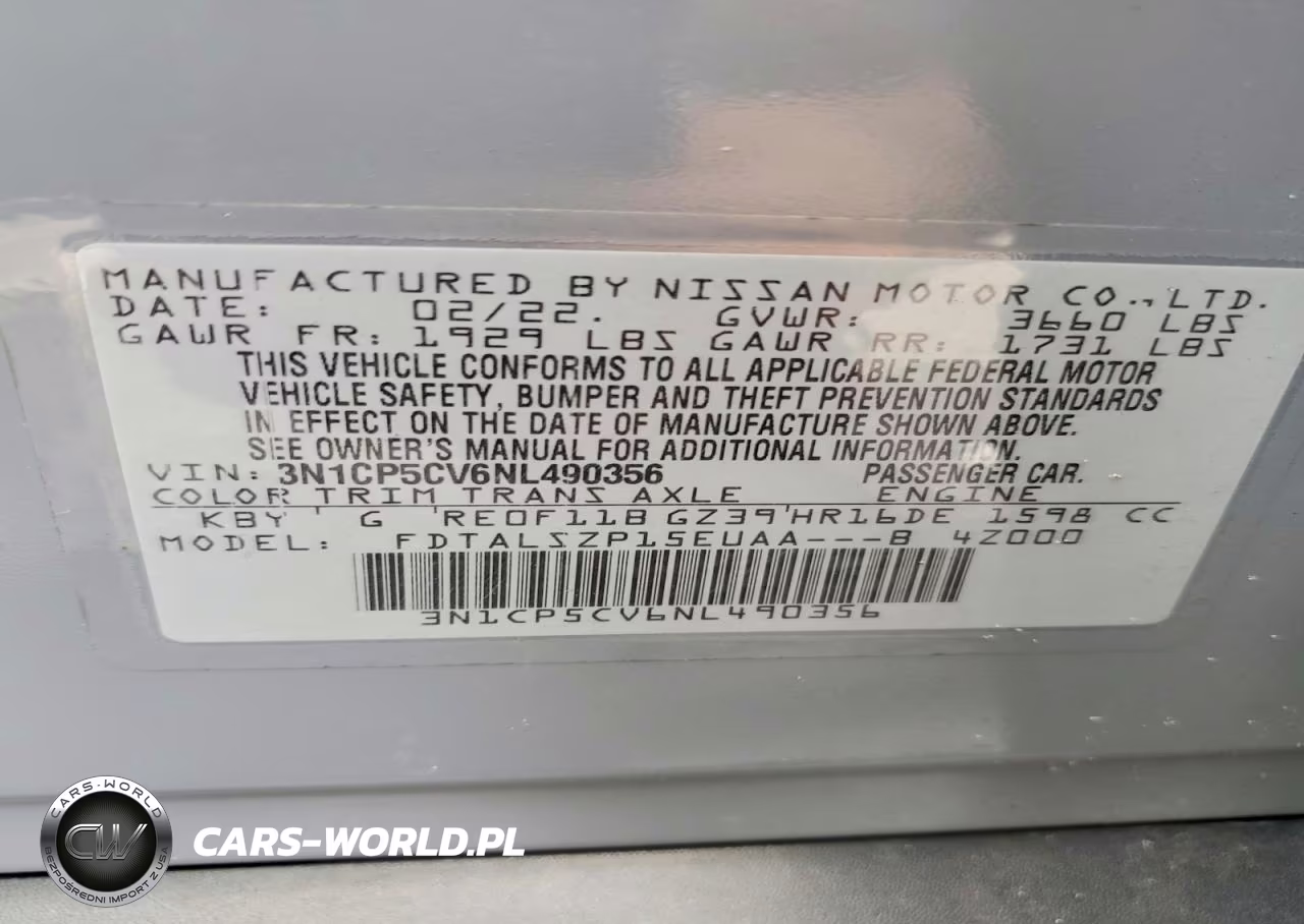 2022 Nissan Kicks Sv VIN:3N1CP5CV6NL490356 - 13