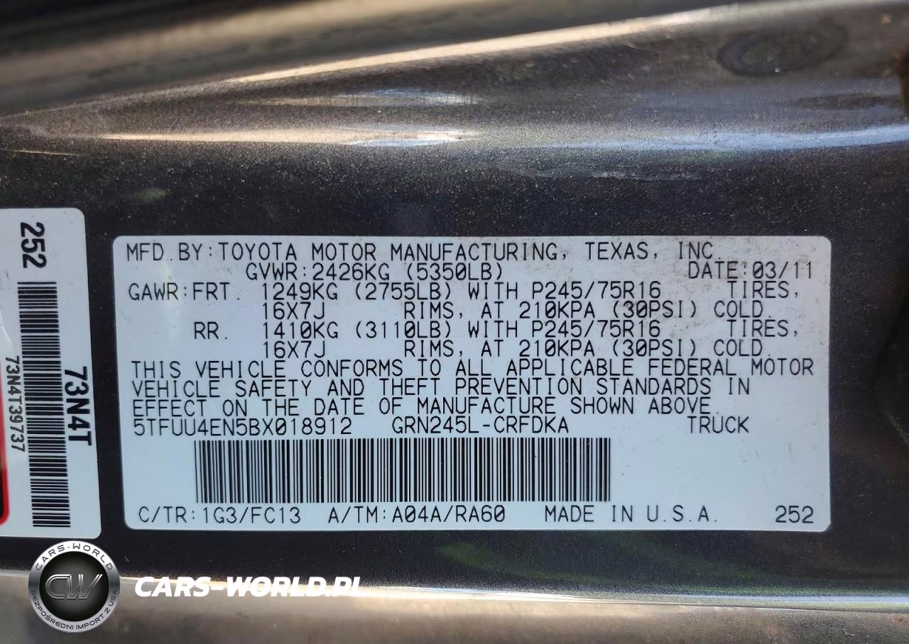2011 Toyota Tacoma Access Cab VIN:5TFUU4EN5BX018912 - 12