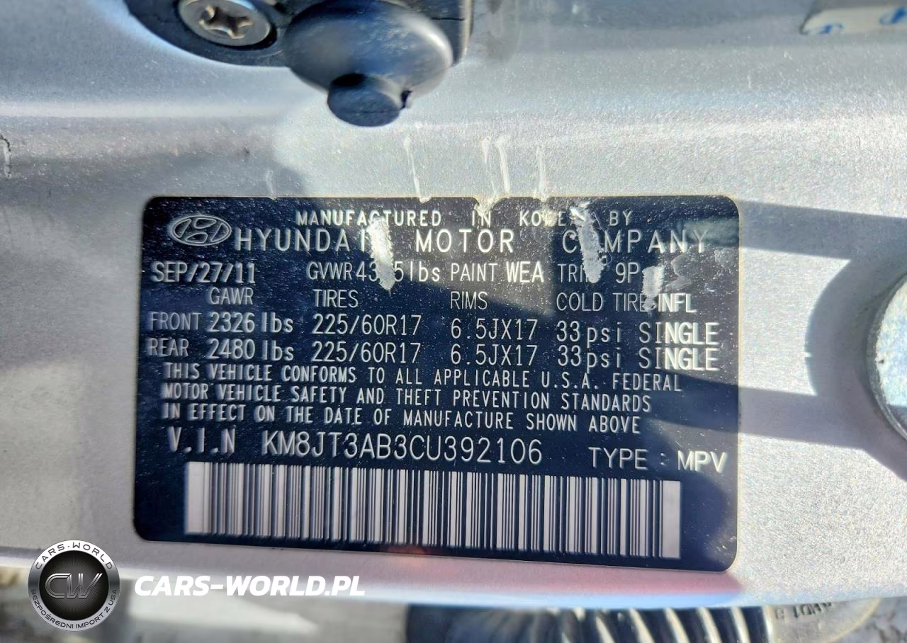 2012 Hyundai Tucson Gl VIN:KM8JT3AB3CU392106 - 13