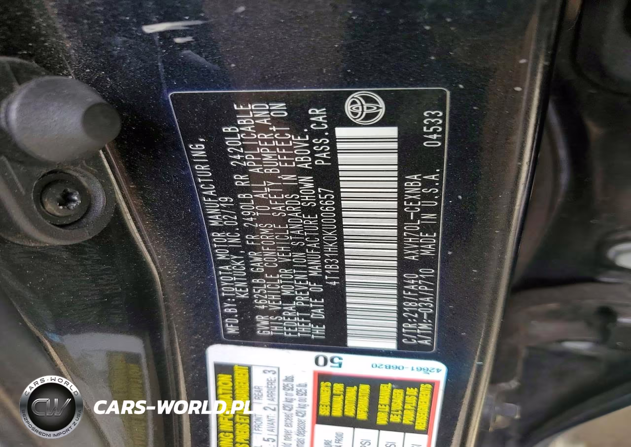 2019 Toyota Camry Le VIN:4T1B31HK0KU006657 - 12