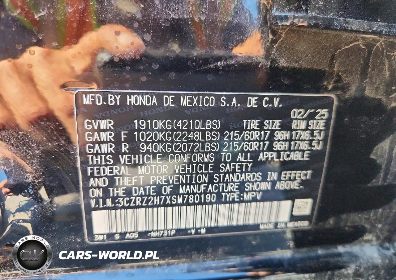 2025 Honda Hr-V Exl VIN:3CZRZ2H7XSM780190 - 12